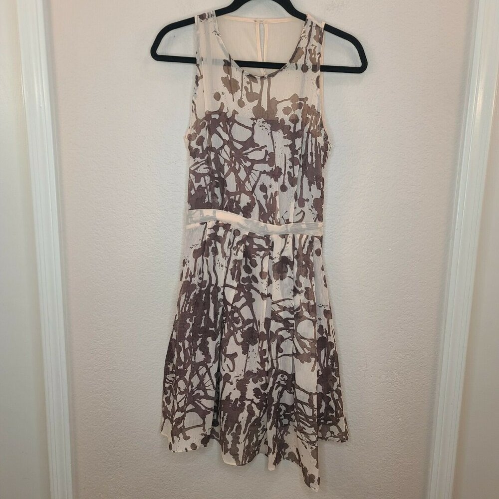 W118 by Walter Baker Dress Womens Small Brown Beige Print Fit & Flare Gauze